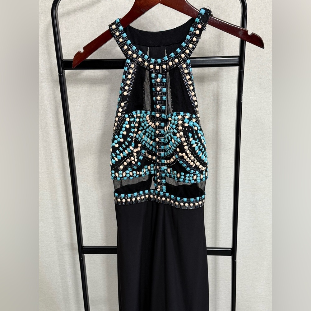Rachel Allan Beaded Halter Mini Dress